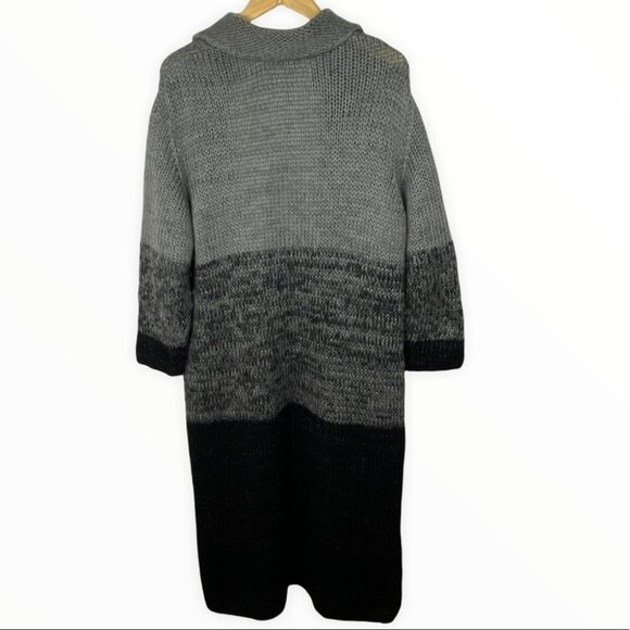 Penningtons PS Career Wool Duster Cardigan Black Grey Size 0X Long Sleeve Maxi - Picture 4 of 11